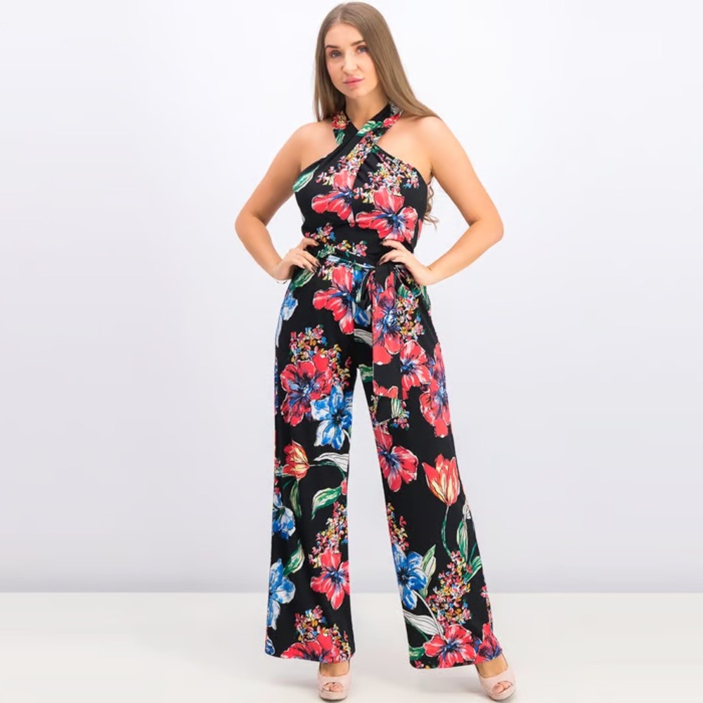 Tahari ASL Vibrant Floral Halter Jumpsuit